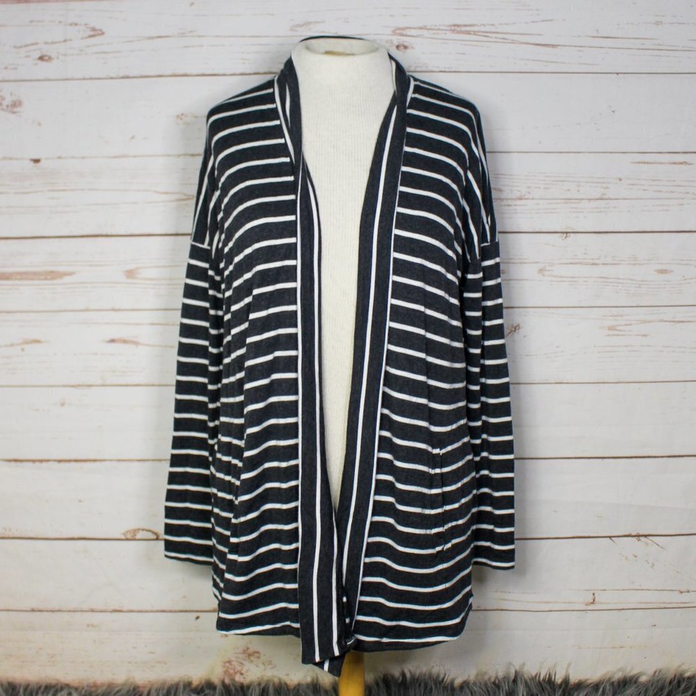 41 HAWTHORN Zaza Open Cardigan Grey‎ White Striped Waterfall Large